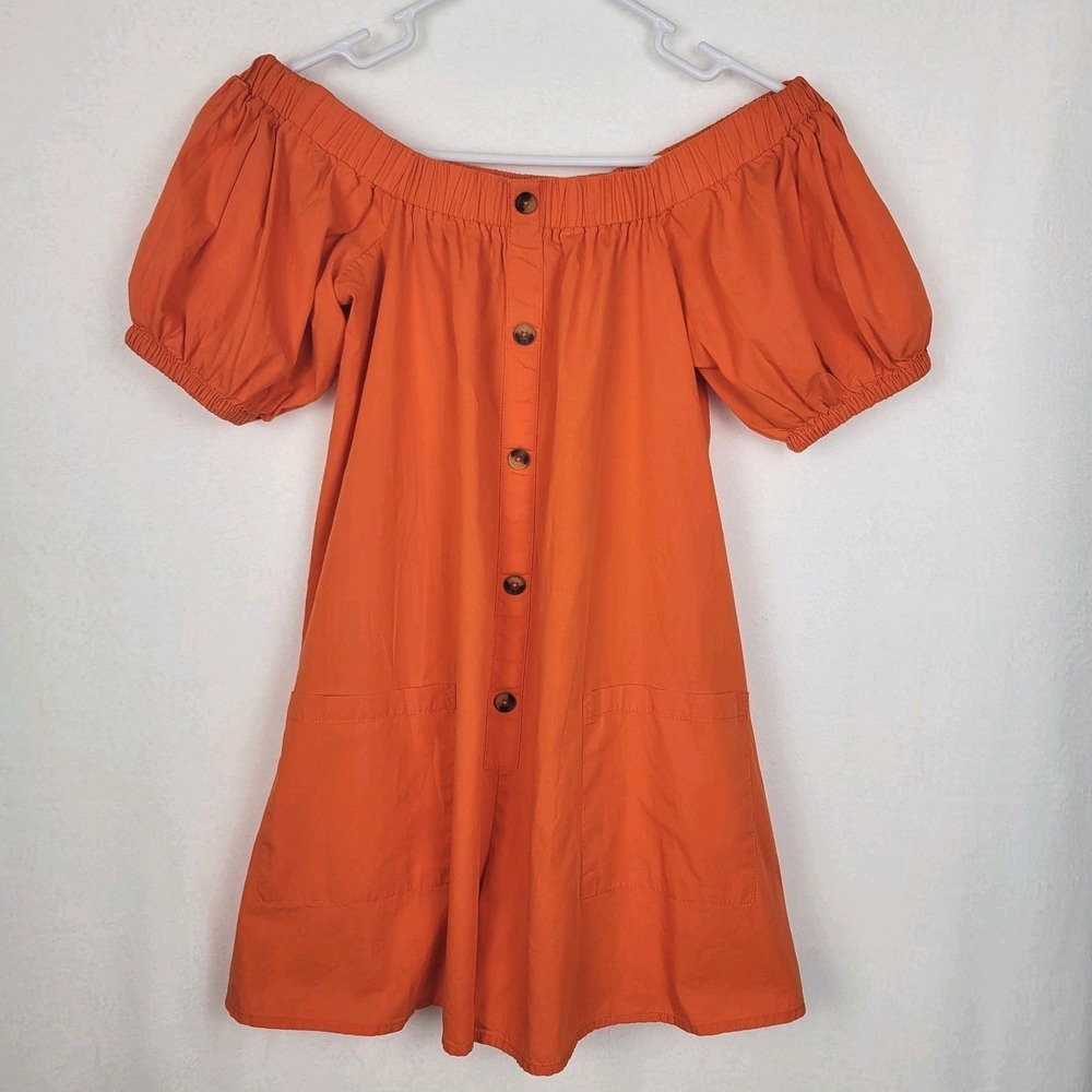 ASOS DESIGN Off Shoulder Puff Sleeve Swing Romper Burnt Orange Boho Festival 8‎